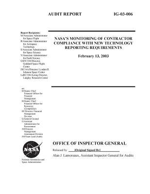 Read Nasa's Monitoring of Contractor Compliance with New Technology Reporting Requirements . - Office of the Investigator General | ePub