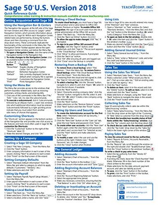 Read Sage 50 2018 U.S. Edition Quick Reference Training Card - Laminated Tutorial Guide Cheat Sheet (Instructions and Tips) - TeachUcomp Inc file in PDF